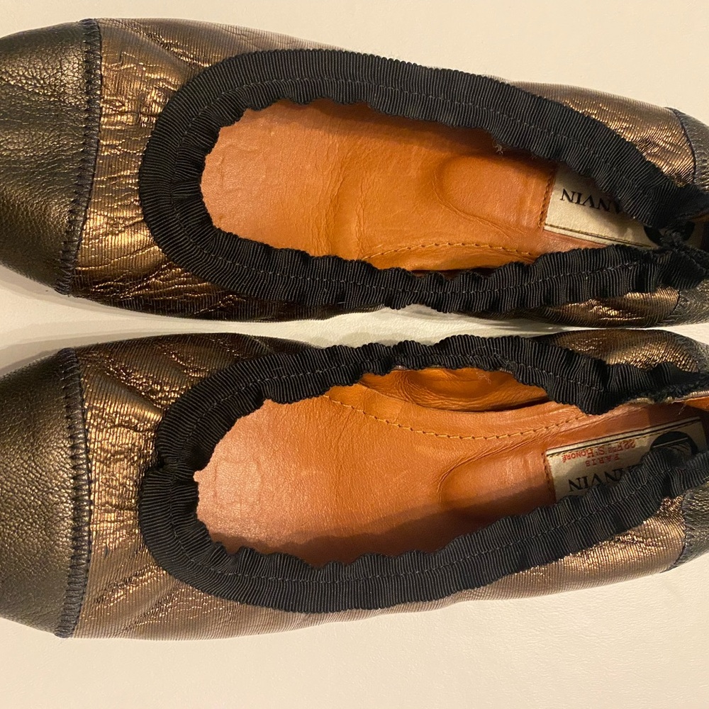 Lanvin Bronze and Black Women's Ballet Flats